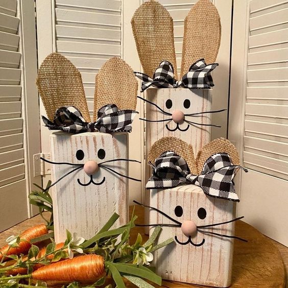 Adorable Wooden Bunny Family