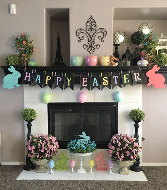 Bright Pastel Easter Mantel Display