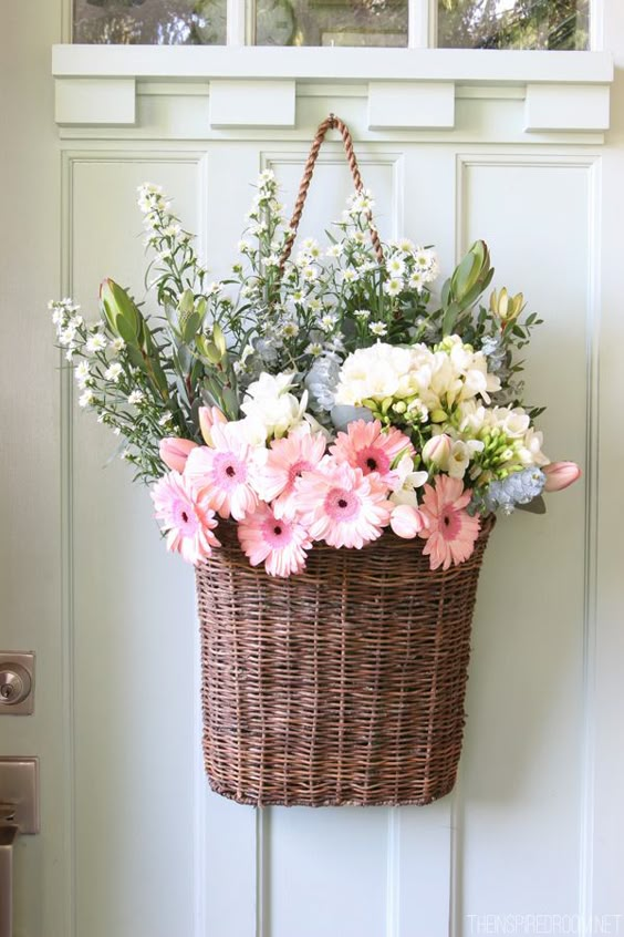 Charming Floral Basket Door Decor