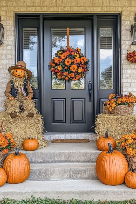 Charming Scarecrow and Pumpkin Display