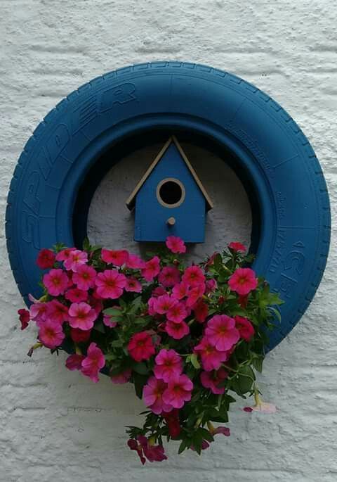 Charming Tire Birdhouse Planter