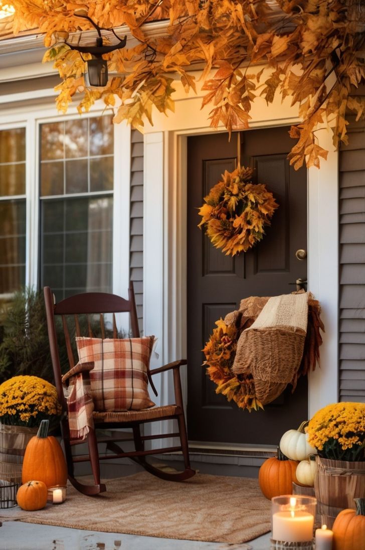 Cozy Autumn Leaf-Inspired Front Porch