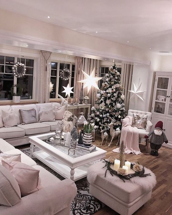 Dreamy White Christmas Living Room