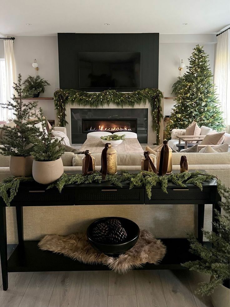 Elegant Evergreen Christmas Living Room