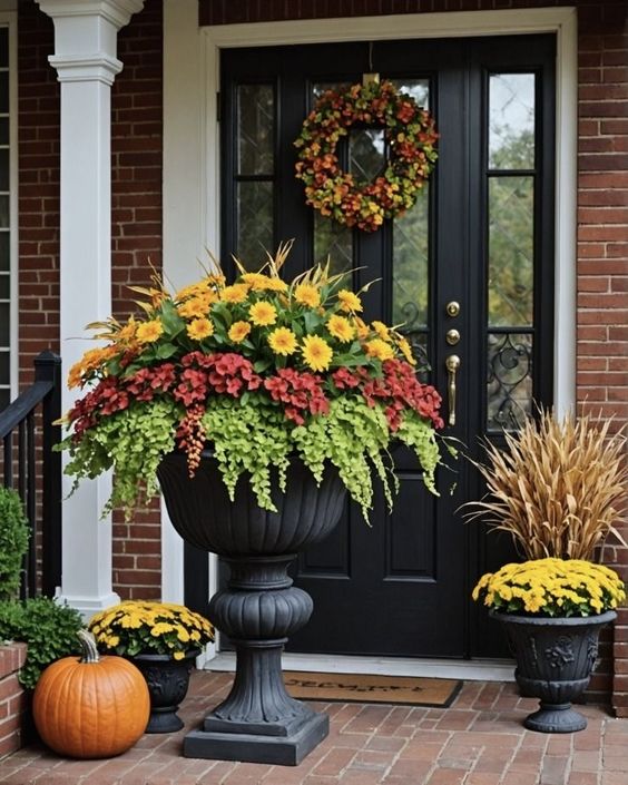 Elegant Floral Urn Fall Porch Decor