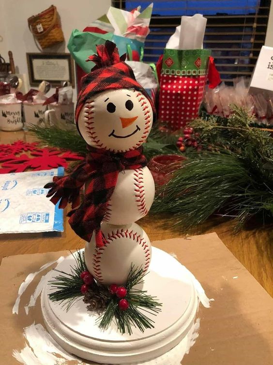 Festive Baseball Snowman Charm