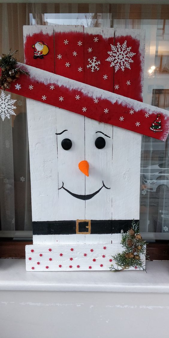 Festive Wooden Snowman Decor