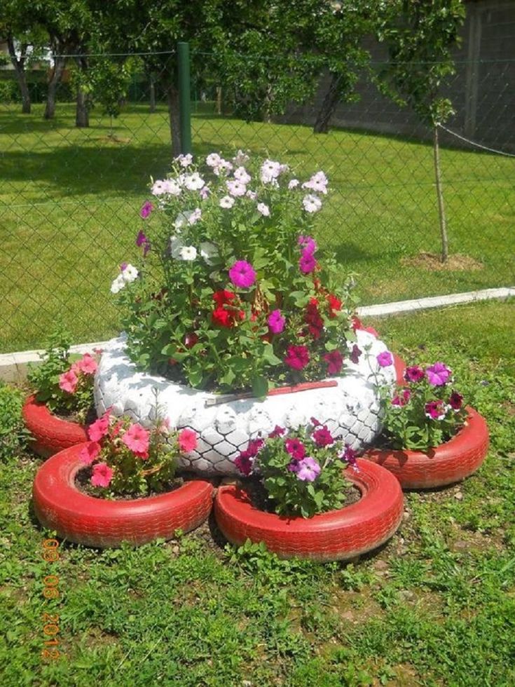 Floral Tire Fountain Planter