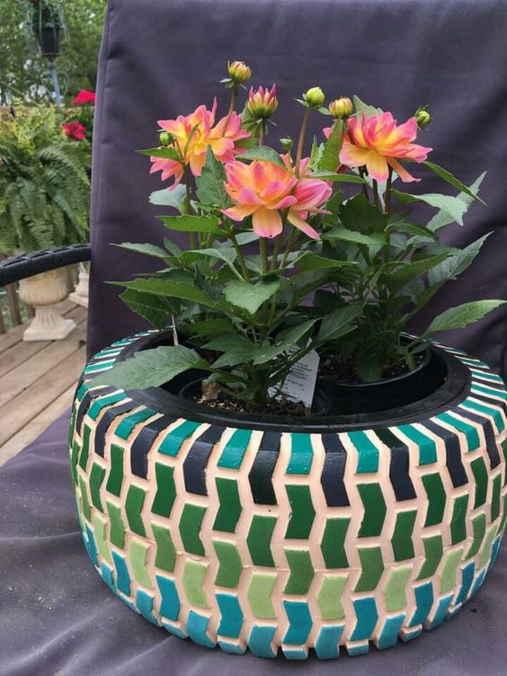 Geometric Painted Tire Planter