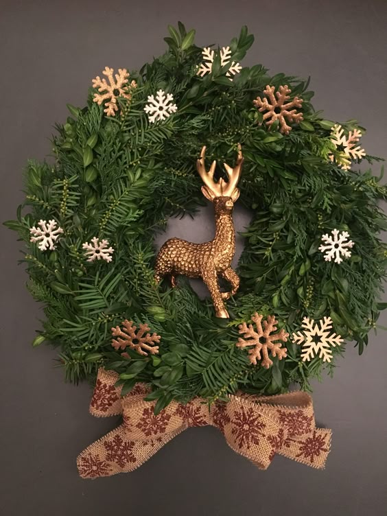 Golden Reindeer Snowflake Wreath