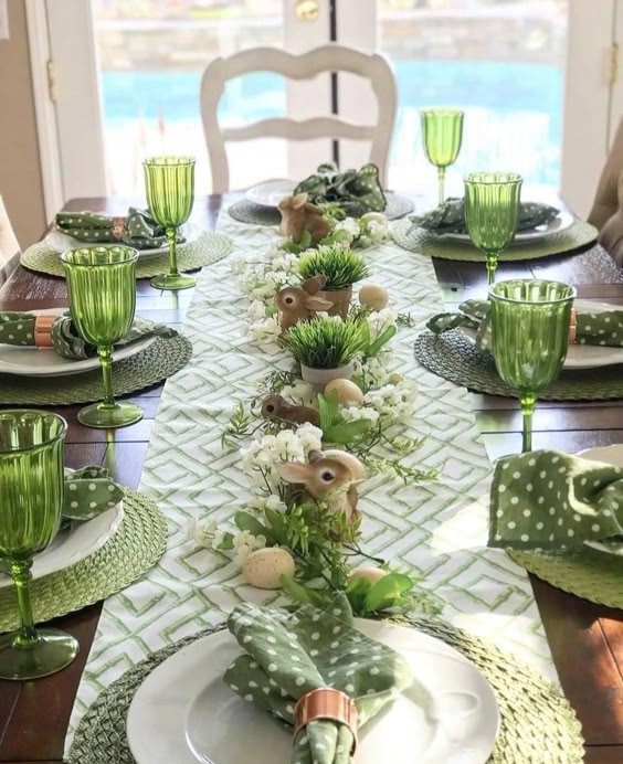 Green Springtime Easter Tablescape