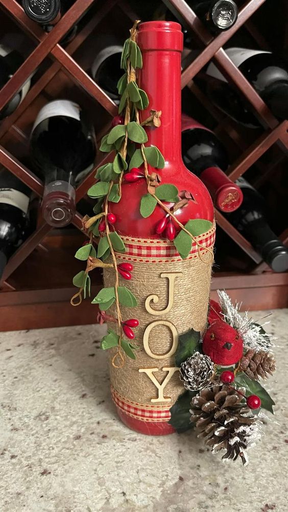 Joyful Wine Bottle Christmas Decor