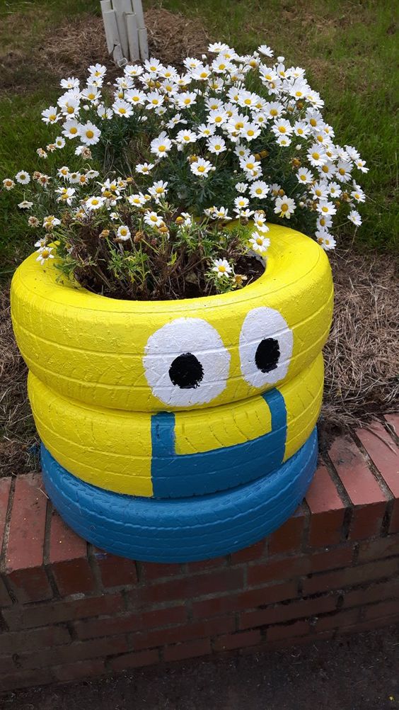 Playful Minion Tire Planter