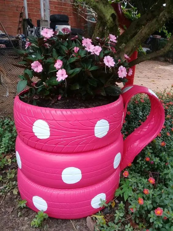 Playful Polka Dot Tire Planter