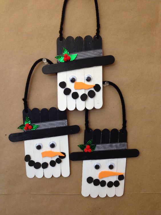 Playful Popsicle Stick Snowman Faces