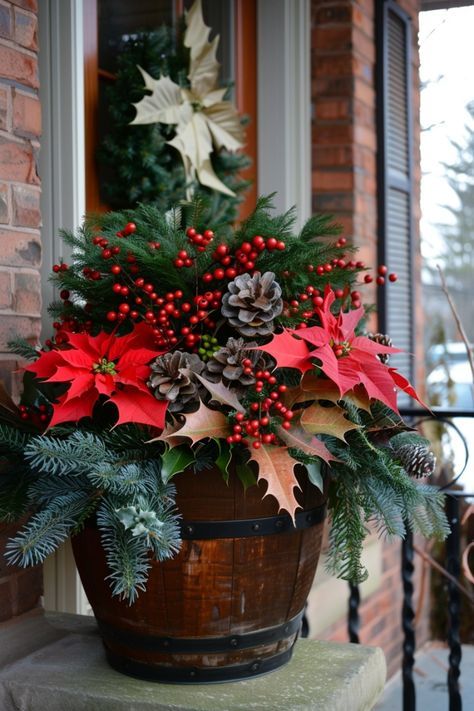 Rustic Christmas Barrel Arrangement