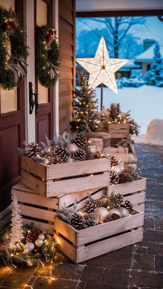 Rustic Crate Pinecone Display