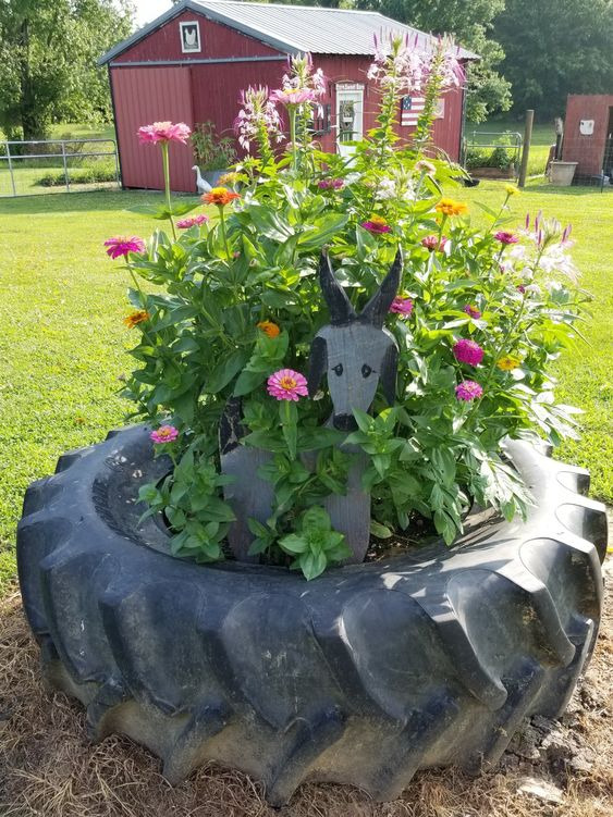 Rustic Farm Tire Planter