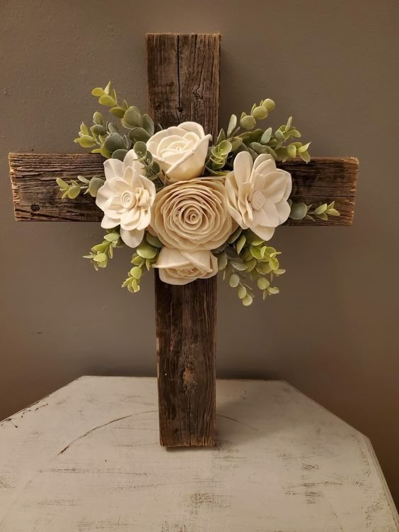 Rustic Floral Cross Display