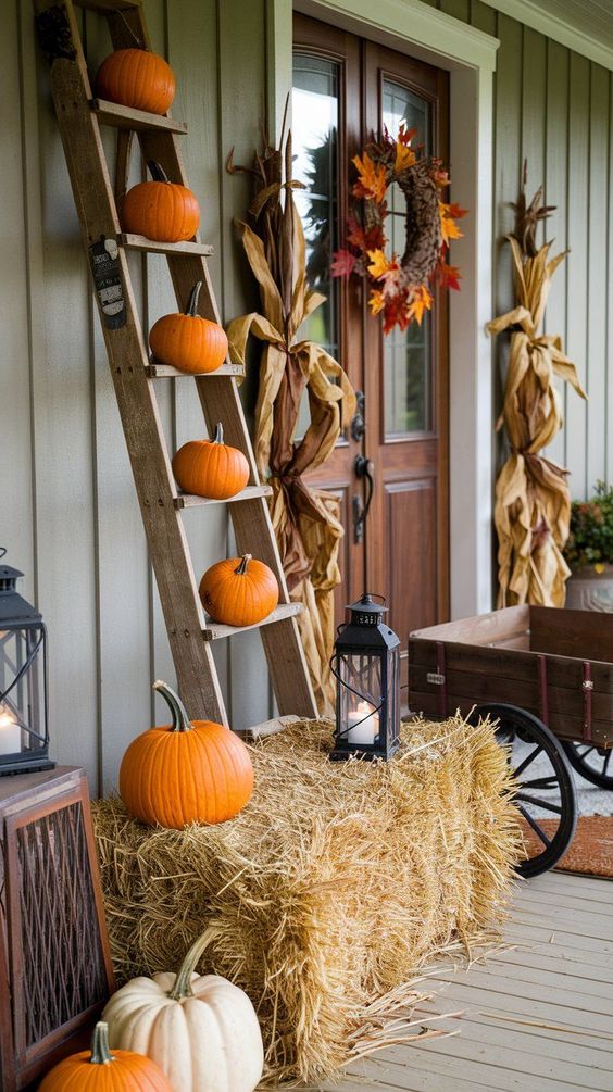 Rustic Ladder Pumpkin Display