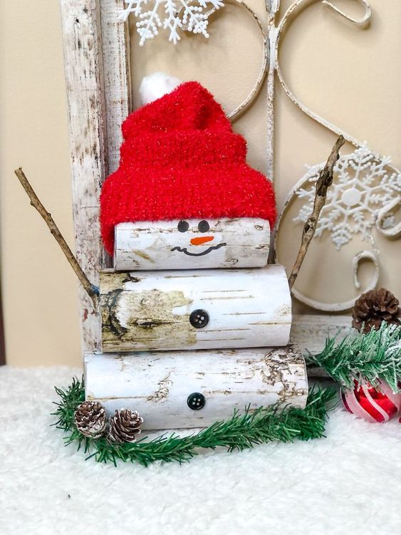 Rustic Log Snowman Charm