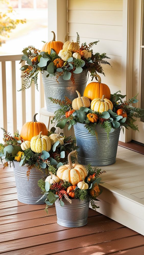 Rustic Pumpkin Bucket Display