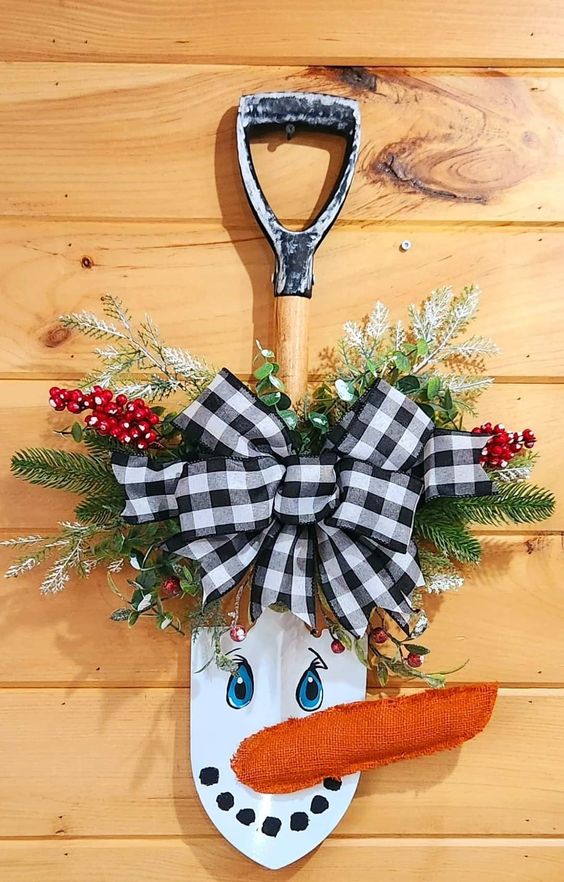 Rustic Shovel Snowman Door Decor