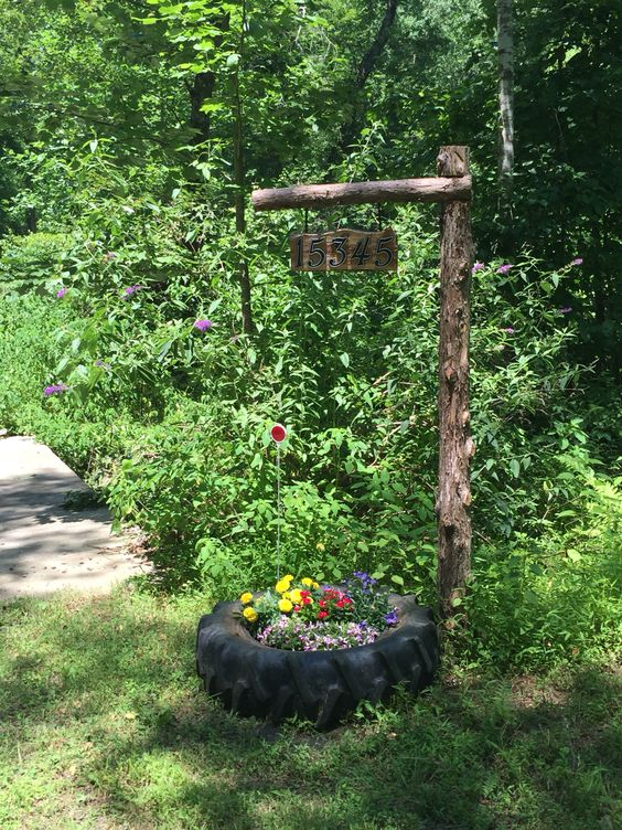 Rustic Tire Garden Sign Planter