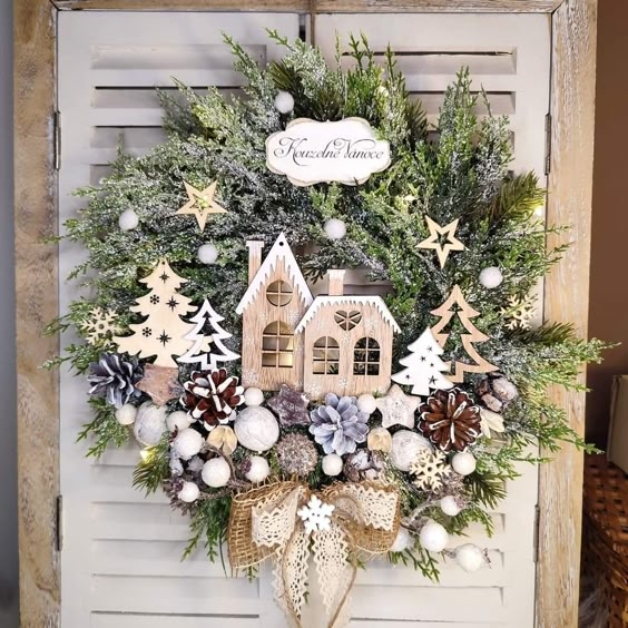 Rustic Winter Village Wreath