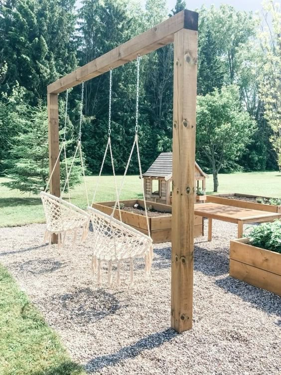 Rustic Wooden Swing Set Patio