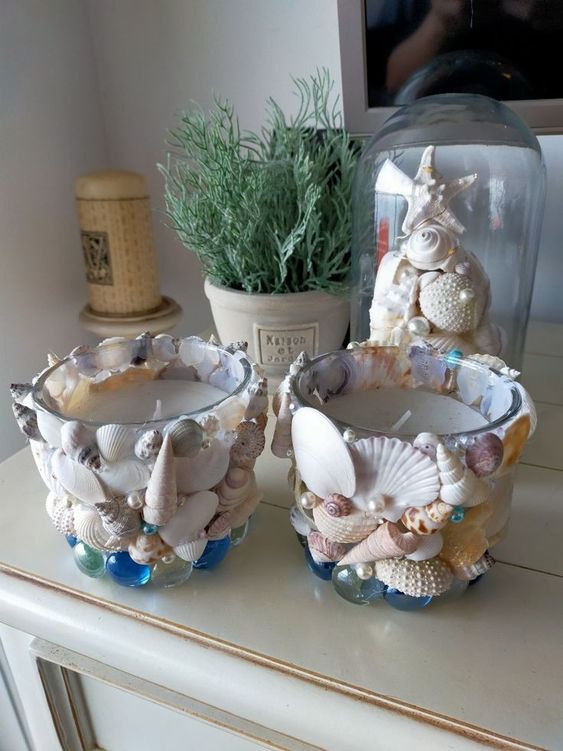 Seashell-Adorned Candle Holders