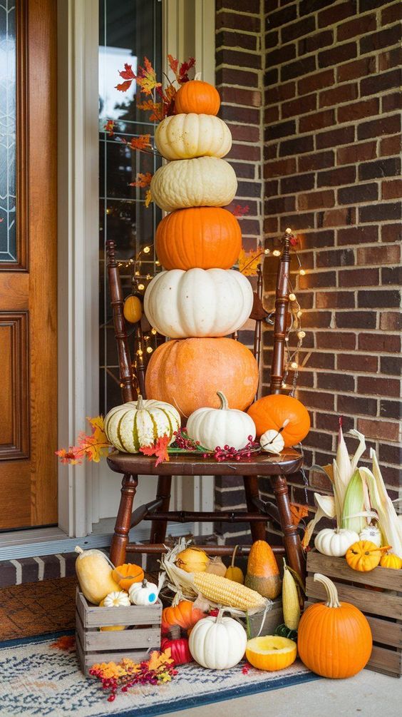 Stacked Pumpkin Chair Display