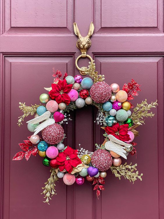 Vibrant Poinsettia Ornament Wreath