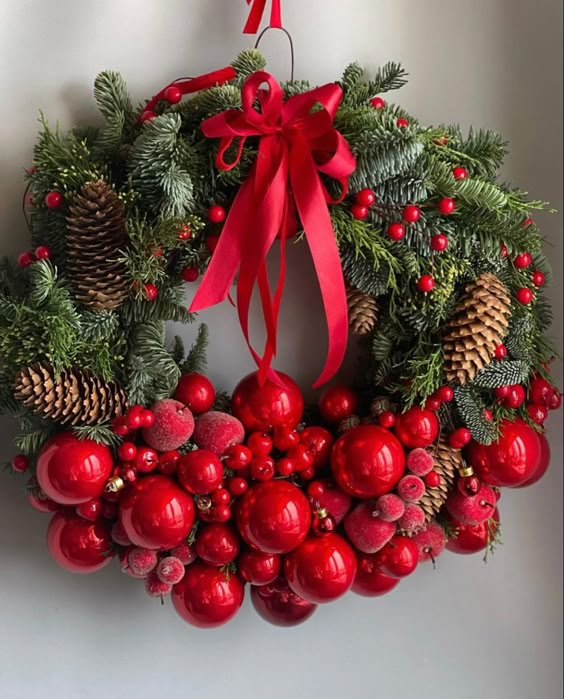 Vibrant Red Berry Ornament Wreath