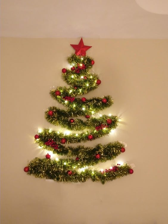 Wall-Mounted Tinsel Christmas Tree