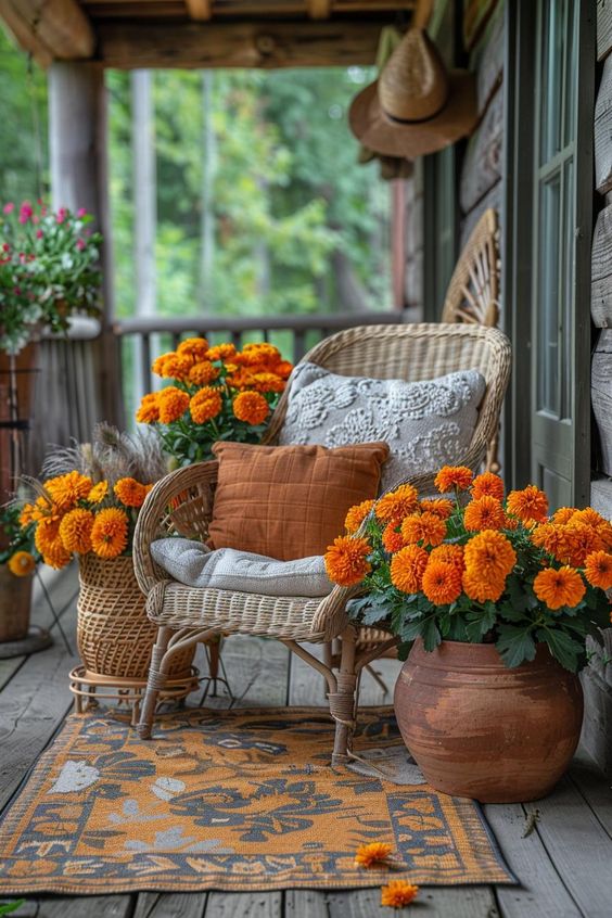 Warm Marigold-Accented Fall Porch Retreat