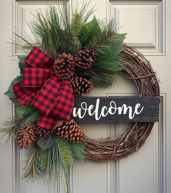 Welcoming Plaid Pinecone Wreath