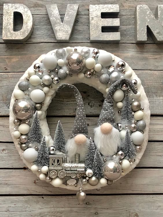 Whimsical Silver Gnome Wreath