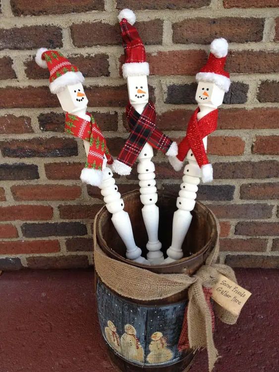 Whimsical Snowman Spindle Trio