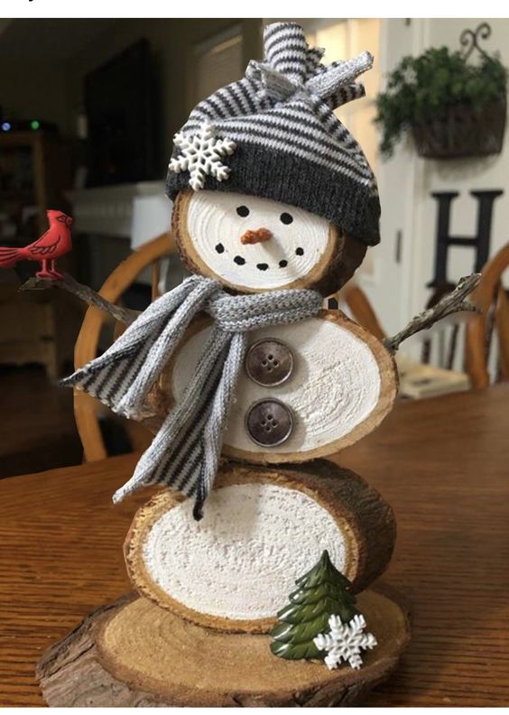 Wood Slice Snowman Delight