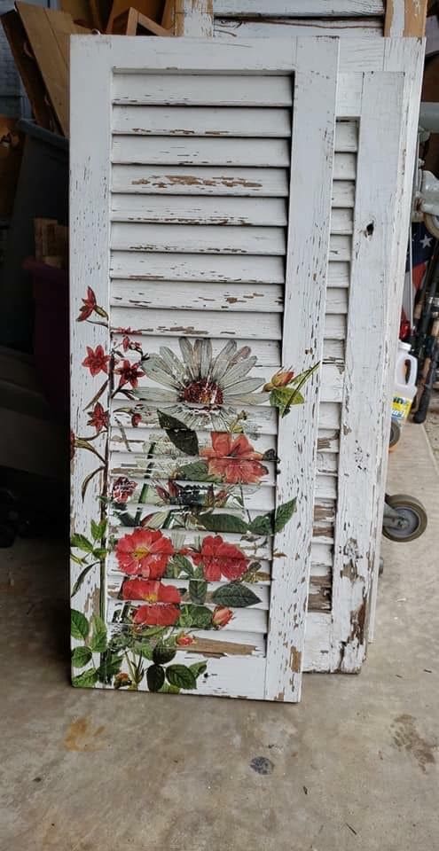 Beautifully Upcycled Floral Shutter Art