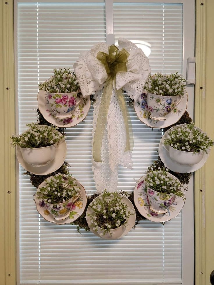 Charming Floral Teacup Wreath Display