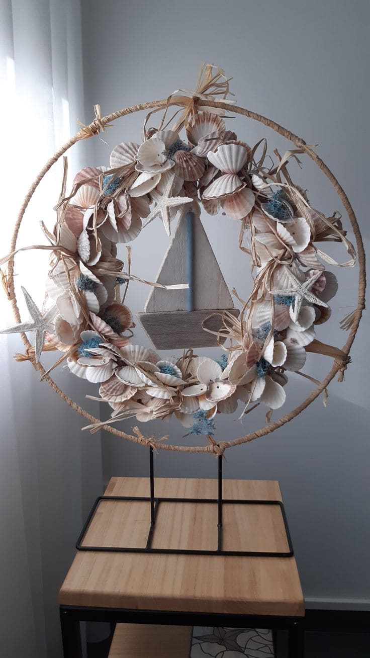 Charming Nautical Seashell Wreath Display