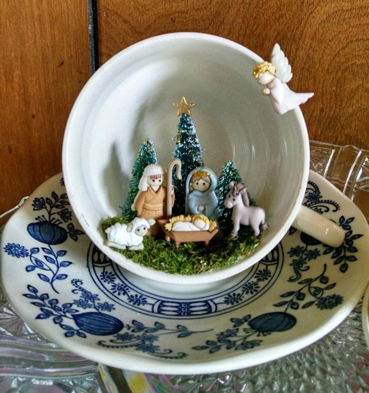 Charming Teacup Nativity Scene Display