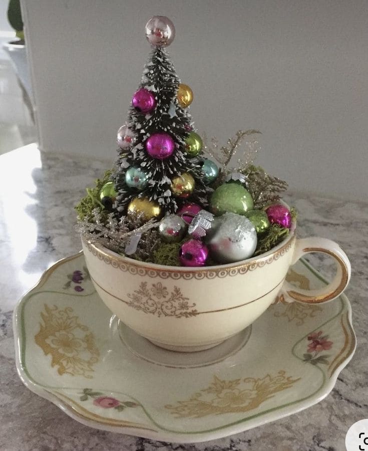 Charming Vintage Teacup Christmas Display