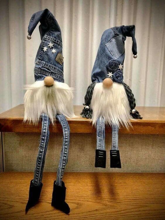 Denim Upcycled Gnome Duo