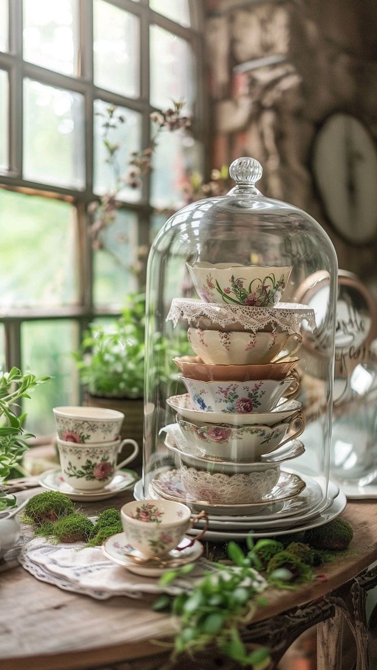 Elegant Vintage Teacup Display Dome