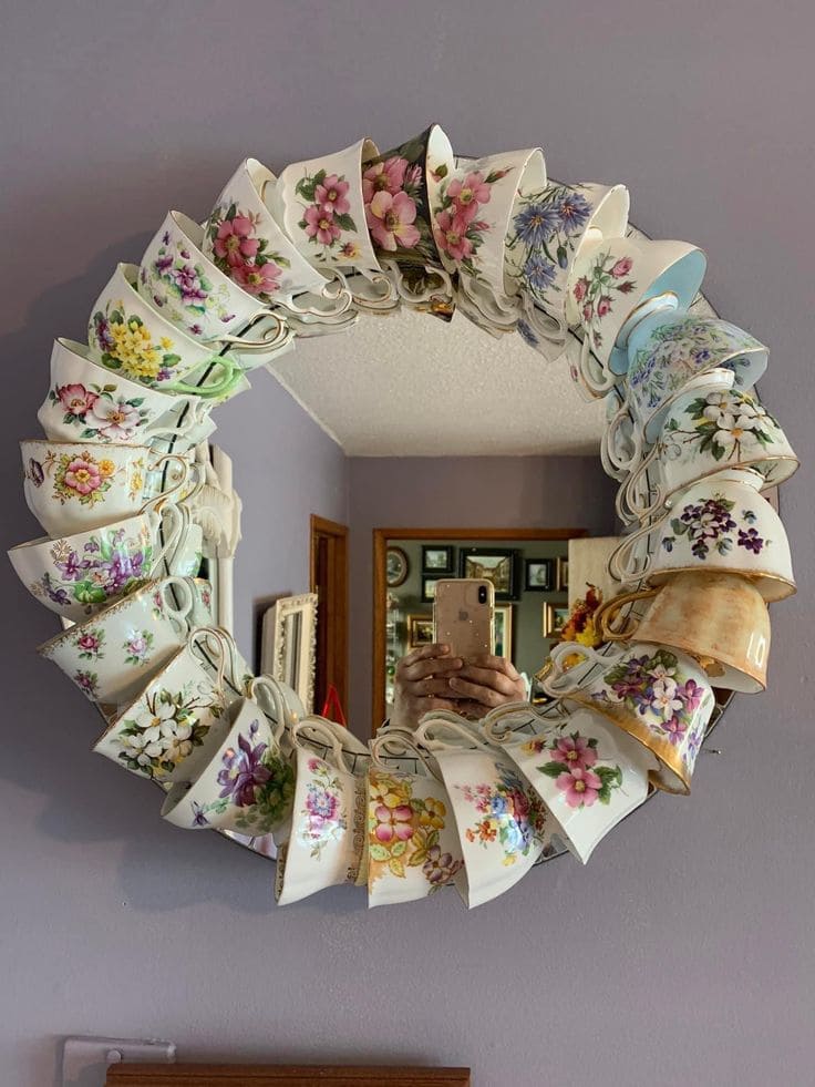 Elegant Vintage Teacup Mirror Frame