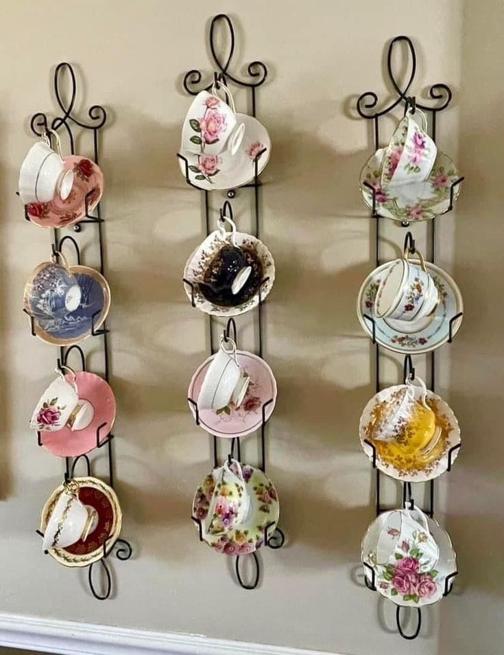 Elegant Wall-Mounted Teacup Display Racks