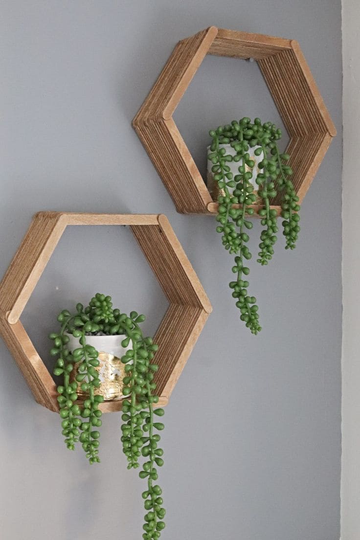 Popsicle Stick Hexagon Shelves